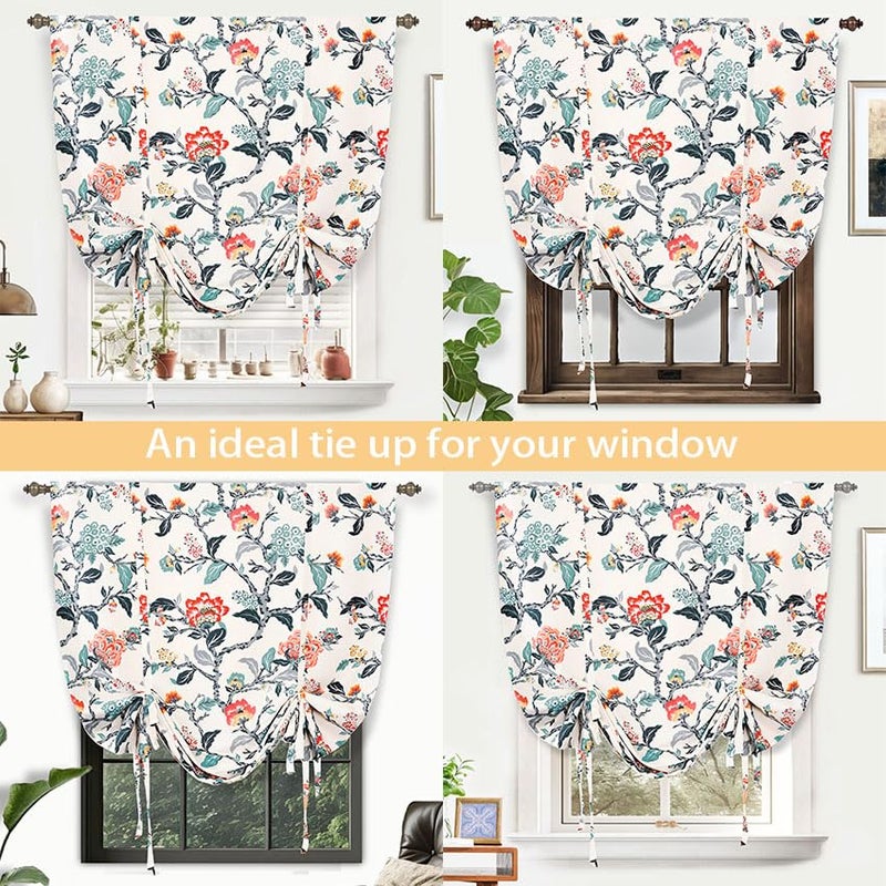 DriftAway Ada Floral Botanical Print Flower Leaf Lined Thermal Insulated Room Darkening Blackout Tie Up Window Curtains 2 Layers Each 45 Inch by 63 Inch Ivory Orange Teal - Image 4